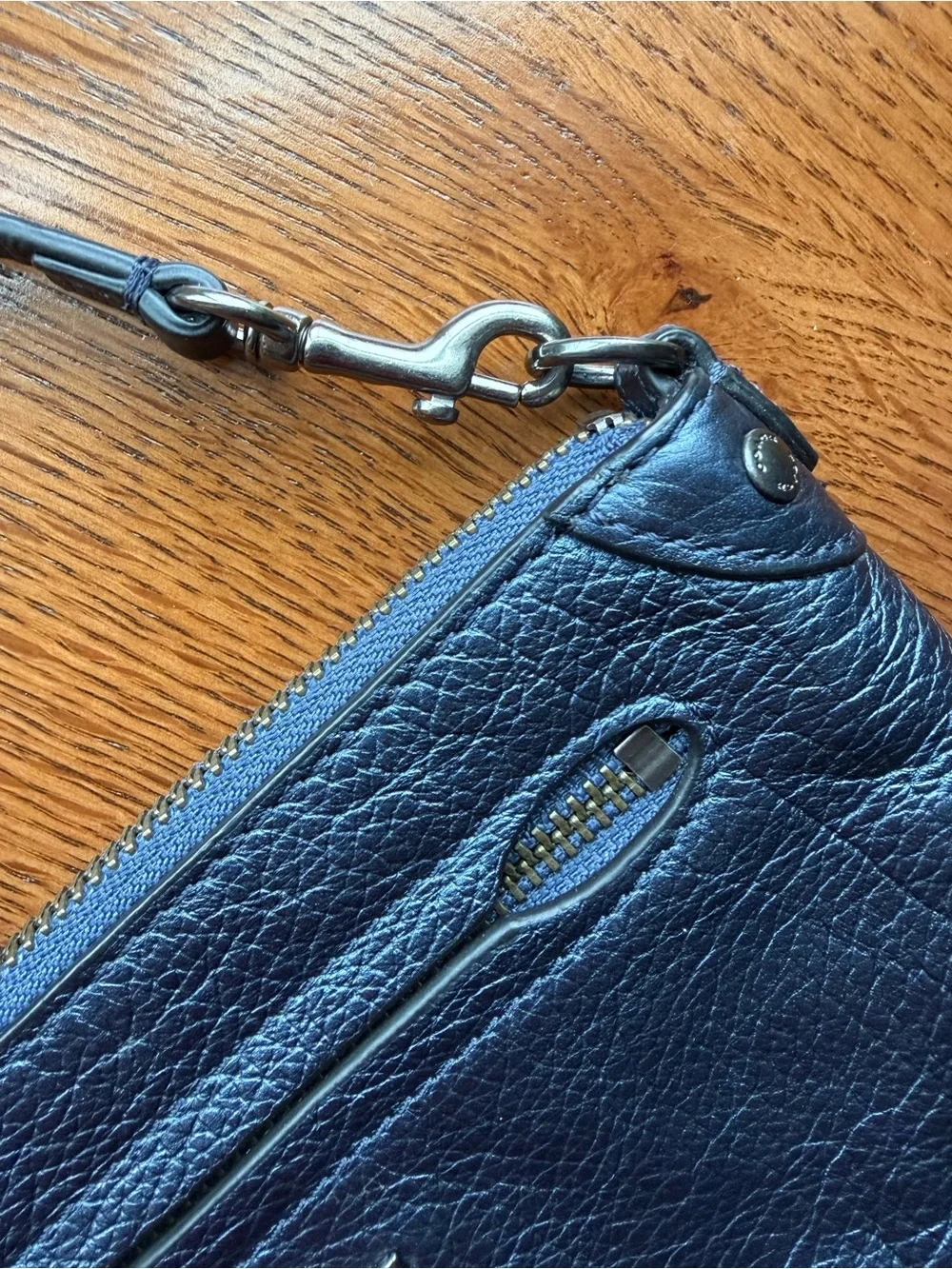 NWT Coach Pebbled Leather Larger Wristlet Clutch - PEARLIZED DENIM color - Picture 5 of 9